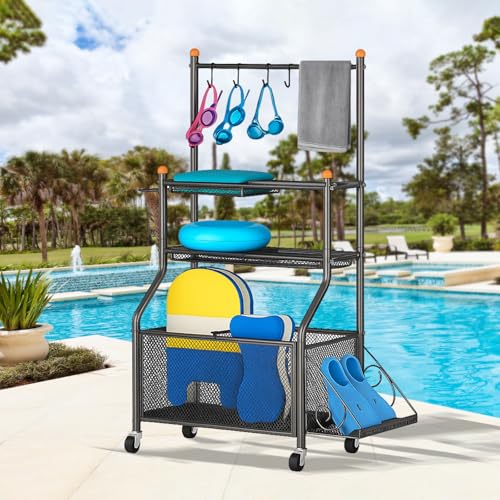 DRKSBesto Pool Float Storage Holder, Large Steel Organizer with Hooks,