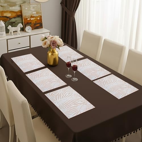 Image of Yellow Weaves 6 Pcs PVC Table Placemats, Dining Table Mat, Stain Resistant, Anti-Skid, Waterproof, Washable, Dining, Kitchen, Restaurant Table Set Easy to Clean, Durable (Fern Leaf Rose Gold)