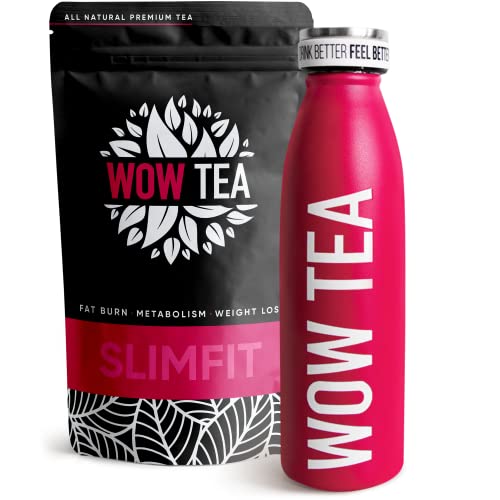 WOW TEA - Té Adelgazante De Hierbas Para Controlar El Peso | Té Detox | Té Ayurvédico + Botella Termica Con Infuser - 150 Gr + 500 ml | 100% Natural (SlimFit Tea, Rosa)