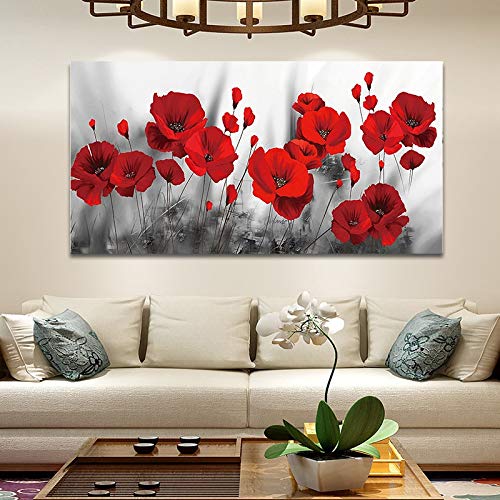 Impression sur Toile Peintures Coquelicots romantiques avec des Fleurs Rouges Affiches Plantes et estampes, Salon Salle à Manger Chambre Décoration Peinture Papiers Peints Pas de Cadre
