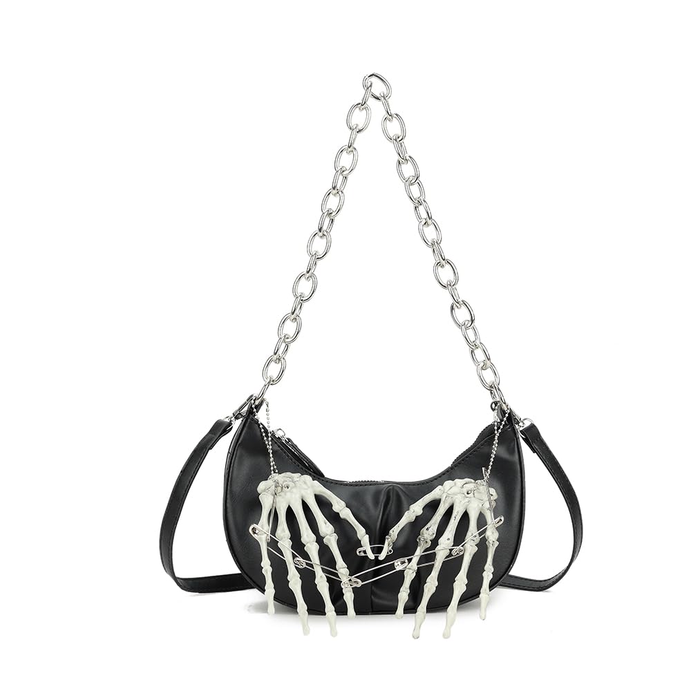 Keepopwomen Men Punk Gothic Shoulder Bag Skull Chain Handbag