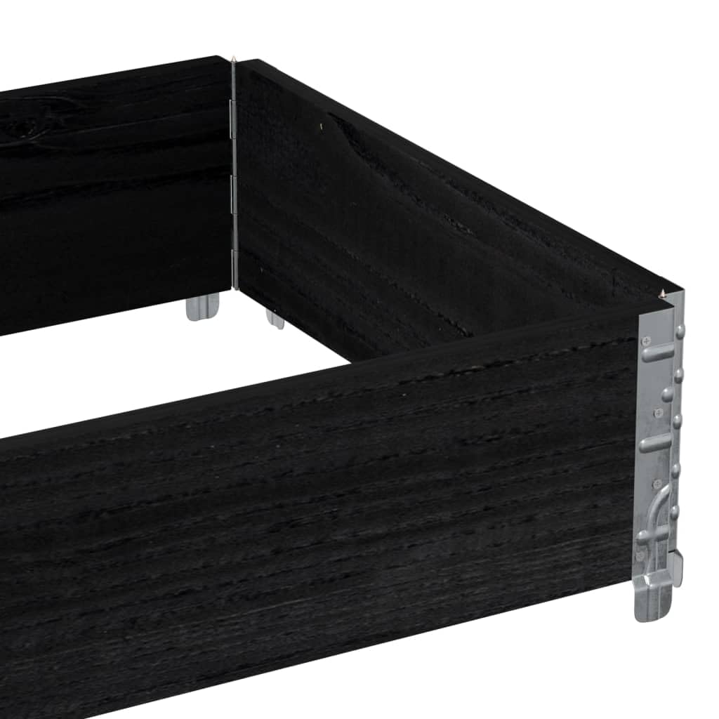 Jardinière Noire en Bois Massif de pin 80 x 60 x 21,5 cm, Pot Cache pour Balcon terrasse Jardin, bac Plante Pliable avec Drainage, réserve Eau et Coins métal galvanisé