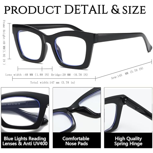 hubeye oprah style reading glasses for women men blue light blocking computer square readers with spring hinge