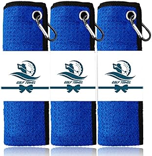 FINGER TEN 3 Pack Golf Towels Microfiber Waffle Pattern Tri-Fold 16x16with Heavy Duty Carabiner Clip, Golf Cleaning Towel Superior Water Absorption and Quick Dry (Multicolor)
