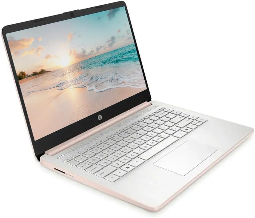 Image of HP 14 inch LED Business &Student Laptop with 1-Year Office 365, 4GB RAM 640GB Storage (128GB UFS + 512GB SD Card), Intel Quad-Core N150 Processor, Windows 11 S, PLUSERA Earphones, Rose Gold