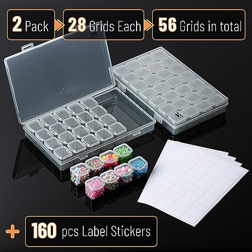Image of Mr. Pen- Bead Storage Containers, 28 Grids, 2 Pack, Grey | 160 pcs Label Stickers, Transparent, Small Bead Organizer Box, Diamond Art, Diamond Painting Organizer