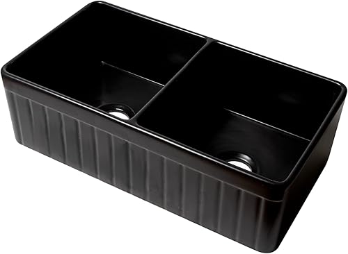 Miniatura 6 de ALFI brand Delantal reversible mate de 33 "x 18" fregadero de granja de arcilla refractaria doble ABF3318D-BM