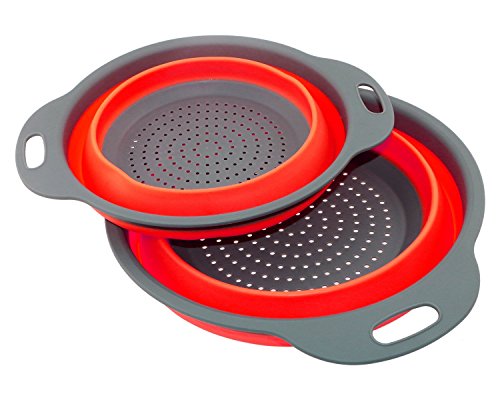 TedGem 2 Pack Collapsible Colanders Set, Food-Grade Silicone kitchen Strainer Space-Saver Folding Strainer Colander, Dishwasher Safe