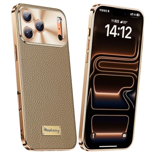 Étui en cuir véritable pour iPhone 17 Pro Max avec cadre galvanisé élégant gris