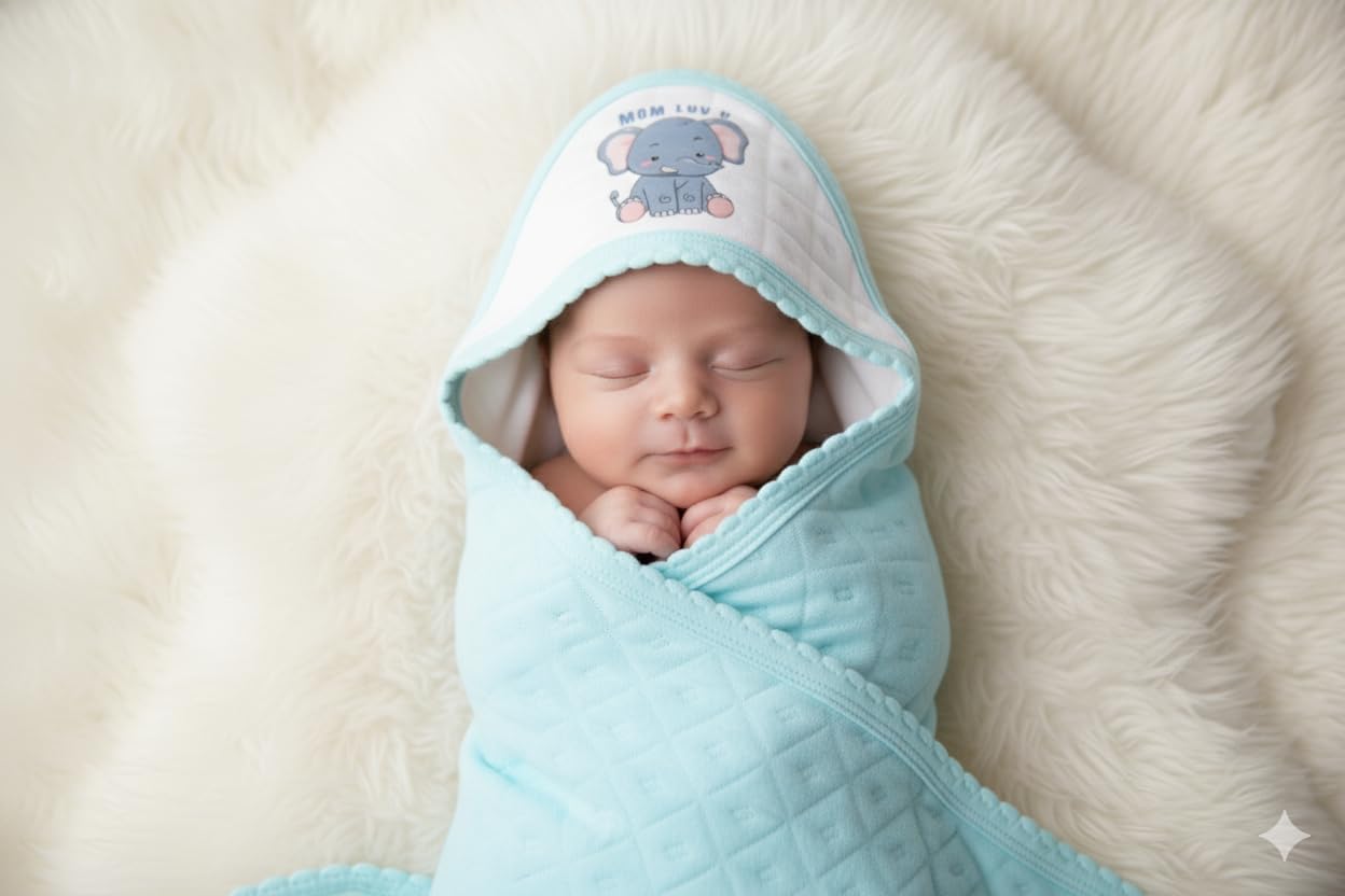 Sharan Elegance Hooded Wrapper, a Soft and Cozy Baby Towel Designed for Newborns (0-12 Months). It's Easy to wrap Your Little one snugly Super-Soft, Skin-Friendly Material Pack 1 (1, Blue)-image-34
