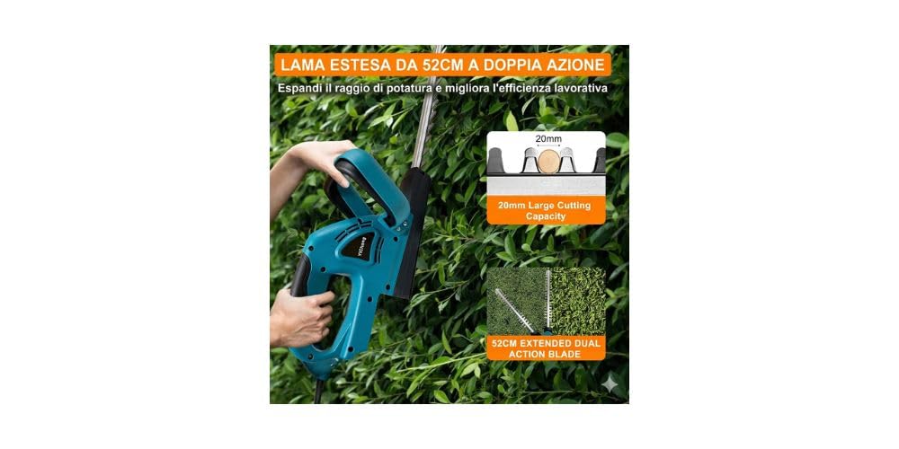 Tagliasiepi a Batteria compatible with Makita 18V, Lama 52 cm, Passo Denti 20 mm, Blu, Leggero 2,2 kg, Senza Batteria
