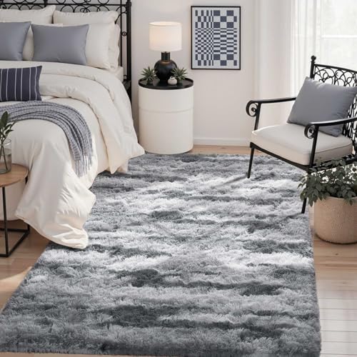 Zebra 4x6 ft Fuzzy Rug for Living Room,Black White Bedroom Area Rugs Non-Slip,Carpet for Nursery Kids PlayRoom Indoor Modern Plush Carpets