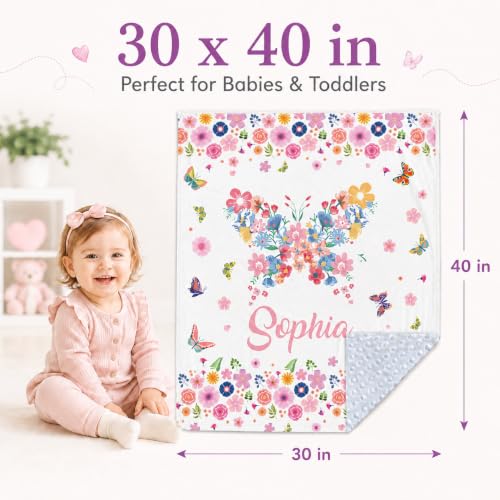 Image of Personalized Baby Blanket for Girls, Custom Nursery Blanket with Name, 30 x 40 Inch Soft Minky Blanket for Baby Toddlers, Newborn Print 05