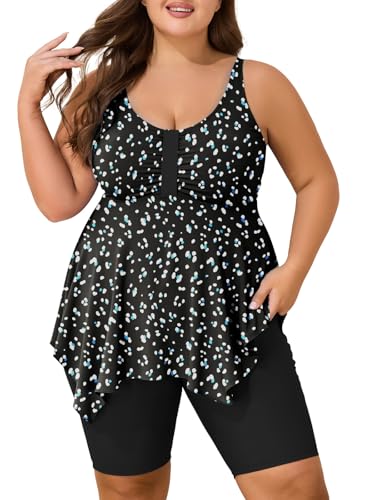 Summer Mae Plus Size Swimsuit Tankini for Women Two Piece Bathing Suit Flowy 2025 Rash Guard Swimwear with Capris Shorts