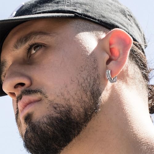 Pendientes de aro vikingos de plata de ley 925 unisex con grabado runas 6