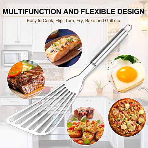 2-Piece Cualork Fish Spatula, Upgrade Metal Spatula, Big Size Spatula Stainless Steel, Premium Kitchen Spatula Set, Thickness Blade Spatulas Turner For Cooking, Flipping, Turning, Frying And Grilling #TOP5
