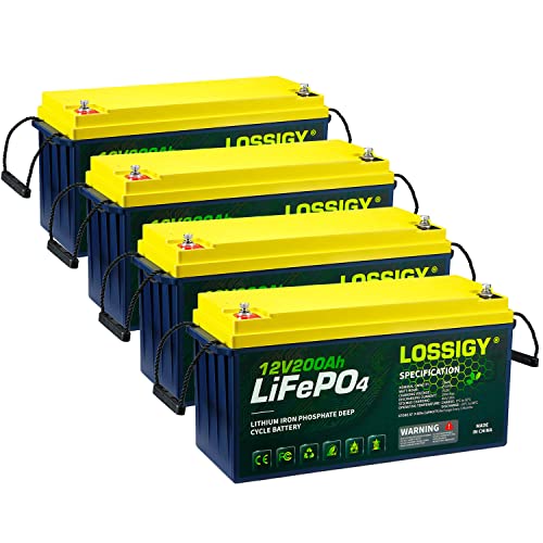 LOSSIGY 4Packs 12V200Ah Lifepo4 Lithium Battery, 2560WH with 100A BMS, ...