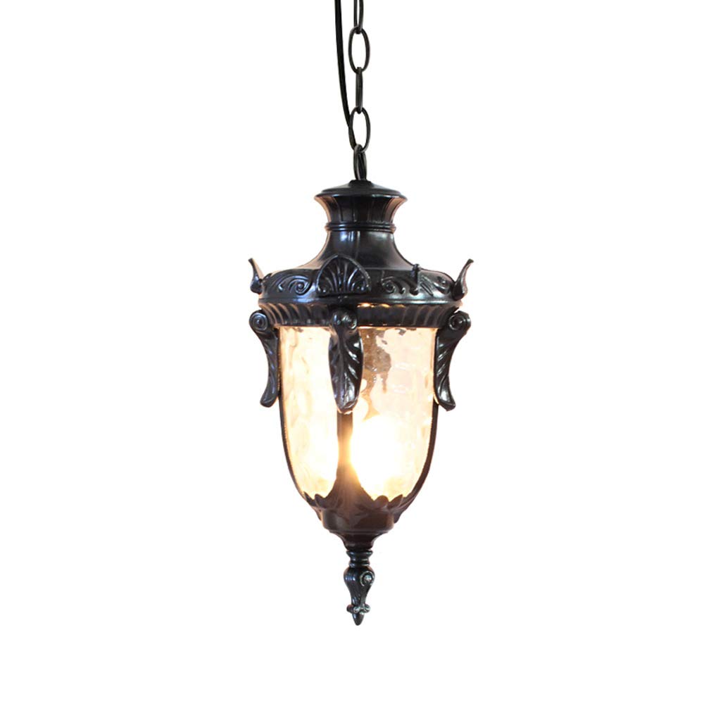 Lustre en verre extérieur E27 et métal noir pour suspension de balcon