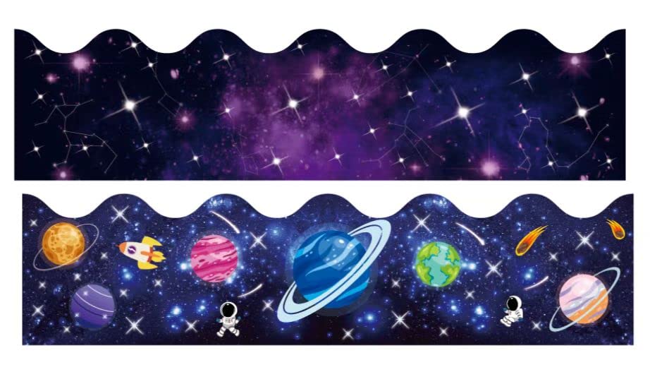 Buy 2 Rolls Bulletin Board Borders,100 ft Galaxy Scalloped Borders Trim