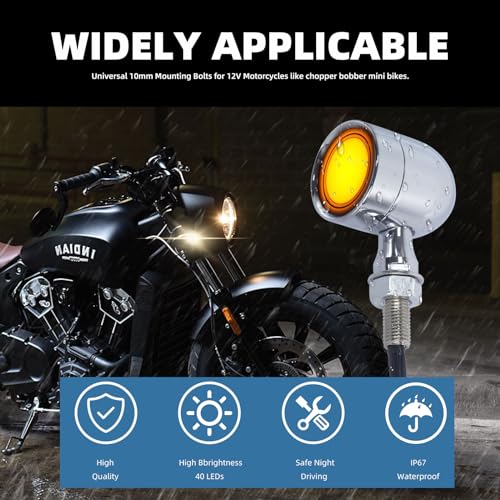 Image of Motorcycle Bullet Turn Signals LED Front Rear Lights 4 PCS, 40 LEDs Retro Switchback Turn Brake Light Blinkers Universal Fit Harley Chopper Bobber Sporsters Chopper Bobber Suzuki Honda-Chrome