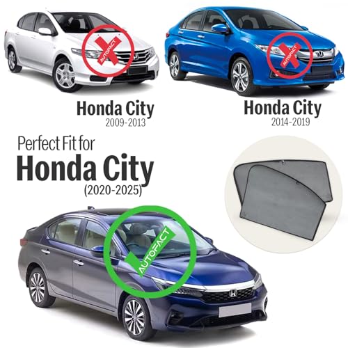 Image of Autofact Car Sunshades for Honda New City (2020 to 2025), UV Protection, Useful Car Accessories, Custom fit Sun Shades for Side Windows, Set of 4