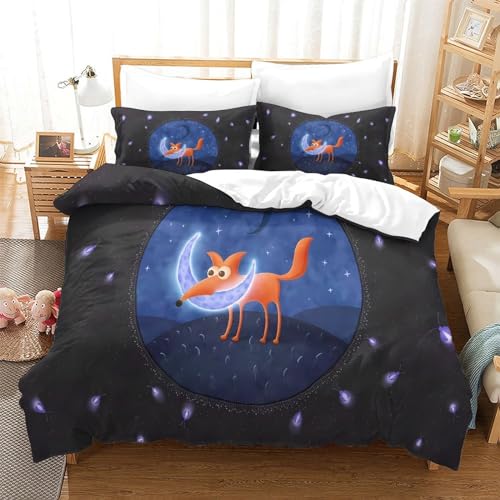 Housse de couette 220x240 renard 3D parure de lit microfibre avec fermeture éclair king size