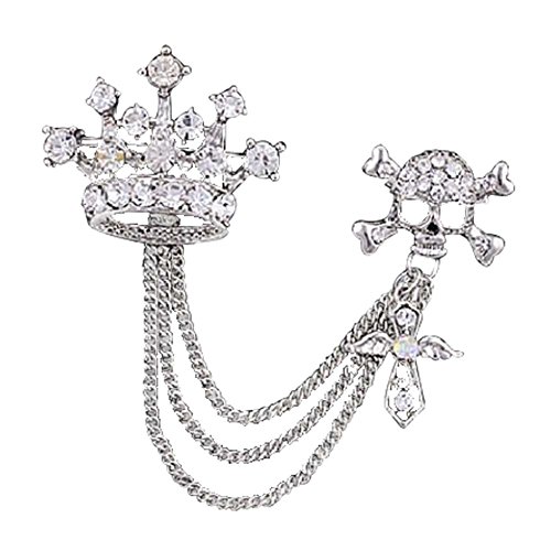 Rhinestone Crown and Skull Suit Shirt Sweater Collar Chain Brooch Tie Pin for Men Women