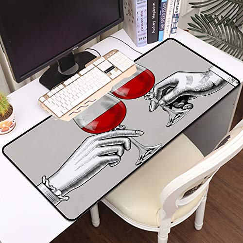 Gaming Mousepad Groß Mauspad,Glashände Mann Frau Schwarzes Klirren Brille Rotes Essen Trinken Wein Vintage Toast Holding Bar R,Komfort Mousepad -