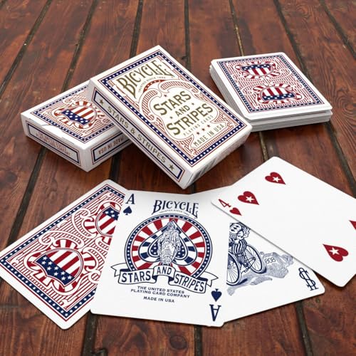 Image of Bicycle Stars and Stripes Playing Card American Flag Design 1 Deck | Custom card back based on American flag, Stars on every pip, Air Cushion Finish, Made in USA, Patriotic design