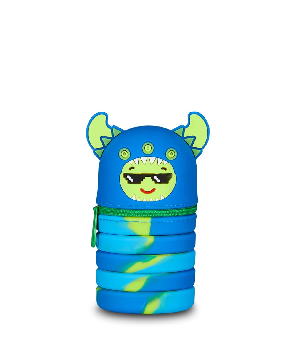 Mitama Extendable School Pencil Case for Children – Multicoloured Monster Boy Pencil Case – Zip Opening, Space Saving, Blue, Taglia Unica, Modern
