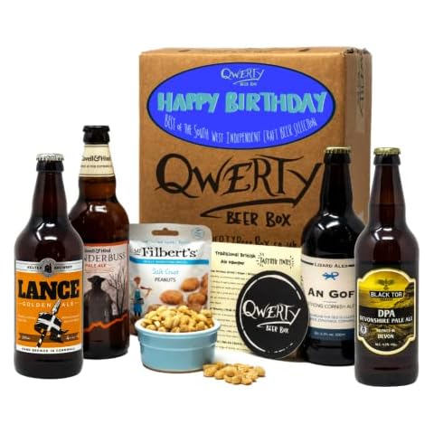 Traditional Real Ale Gift Hamper, Independent British Craft Beer Set, Premium Snack & Craft Beer Tasting Guide (Happy Birthday, 4 x 500ml Bottles) Cover