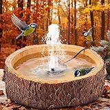 Fountain Bird Bath for Outside, 13.5" Garden Bird Bath Bowl with 8w Water Pump,2 Nozzles Adjustable Water Fountain, Trunk Bowl Upgraded Dry Run Safe for Outdoor Garden Patio Deck Balcony Lawn Decor
