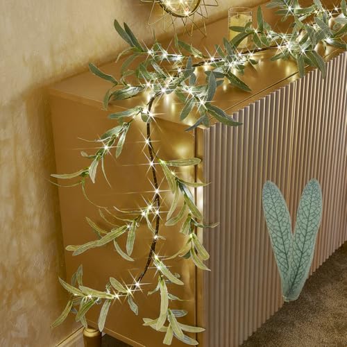 Birchlitland Lighted Olive Garland Battery Operated with Timer 6FT 96 LED Fairy Lights, Faux Vine...