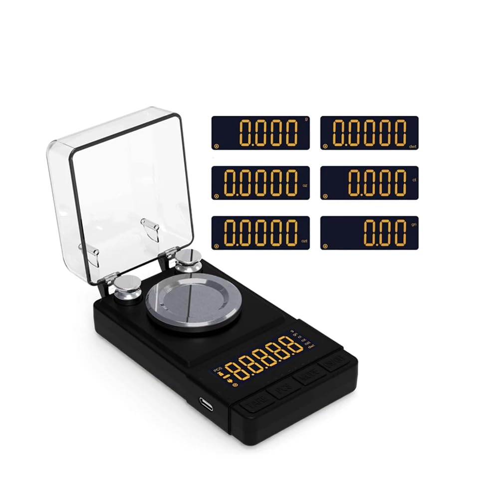 Toplionace Balanza Electrónica de Alta Precisión de 50 G para Joyería, Oro y Diamantes, Precisión de 0,001 G (Blanco)