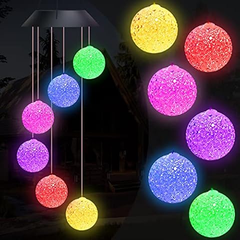 Mardiko Wind Chimes Solar Lights Colour Changing Wind Bells for Outdoor Garden Decoration, Ball Cover