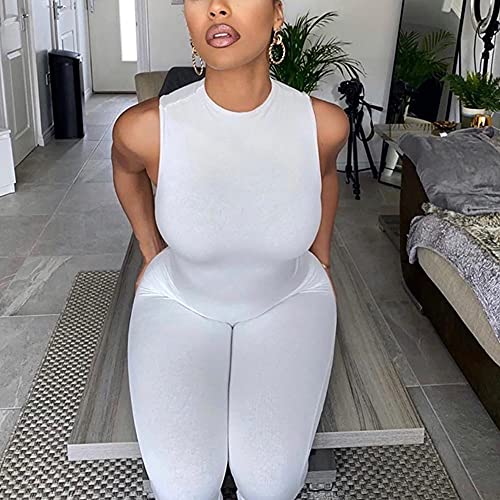 Lufeng Women's Sexy Sleeveless Zipper Bodycon Party Club Long Rompers Jumpsuit (S, White) #TOP2
