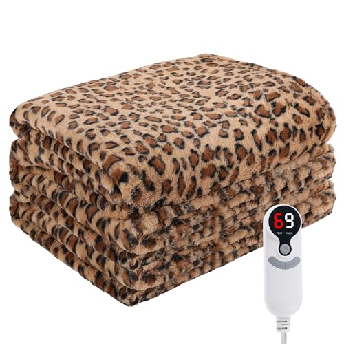 Electric Heated Blanket Full Size 72"x84", Cozy Large Oversized, 6 Heating Levels & 1-10 Hours Auto Off, Machine Washable, Brown Leopard Print