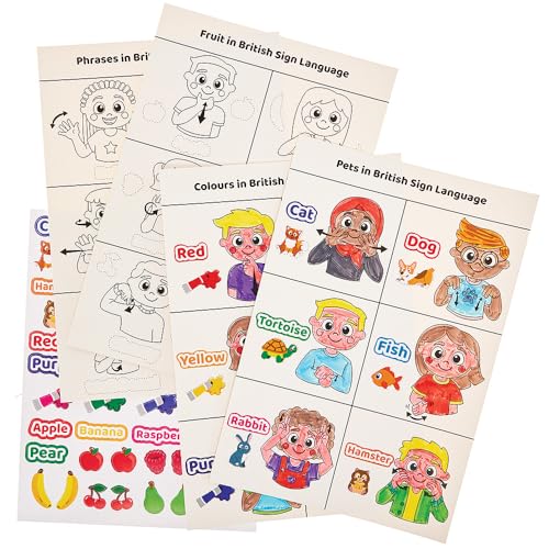 Baker Ross FN117 Aprende el lenguaje de signos con pegatinas   Pack de 4, Material didáctico STEM para colegios y aulas