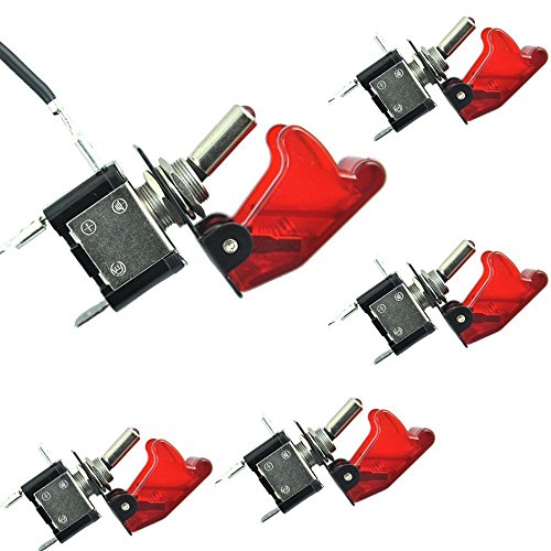Mintice 5 X Interrupteur Commutateur à Bascule Levier SPST ON/OFF Couvercle Rouge Lumière LED 20A 12V pour Voiture Camion Bateau Moto