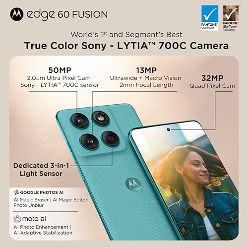 Image of Motorola Edge 60 Fusion 5G (Pantone Amazonite, 8GB RAM, 128GB Storage)| 6.67 inch pOLED Display | IP68 | 50MP+13MP Rear | 32MP Front Camera | MediaTek 7400 Processor| 5500mAh Battery | 68W Turbo Charger