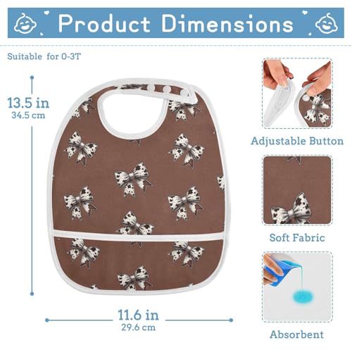 Baby Bibs for Boy and Girls 5 Pack Cotton Adjustable Newborn Bibs for Drooling & Teething, Cow Print Bows Brown4