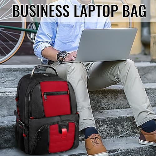 Image of YOREPEK Large Capacity Water Repellent Laptop Travel Backpack, with Pockets with USB Charging Port and Headphone Hole Fits 17.3 Inch Laptop, MacBook (Red)