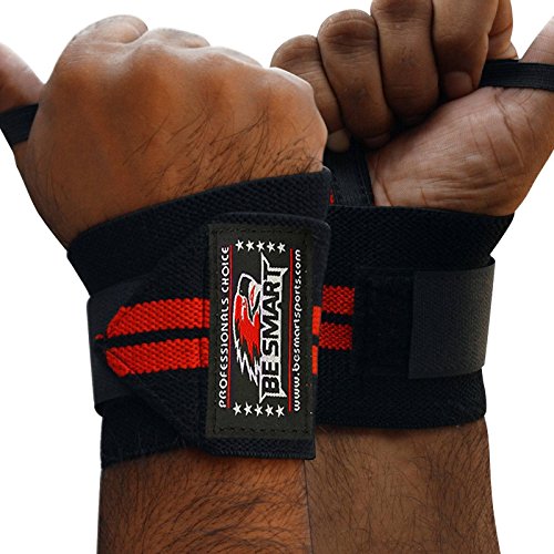 Be Smart Weightlifting Training Fitness Wrist Support Cotton Wraps Bandage Straps 18" (Red, One Size)