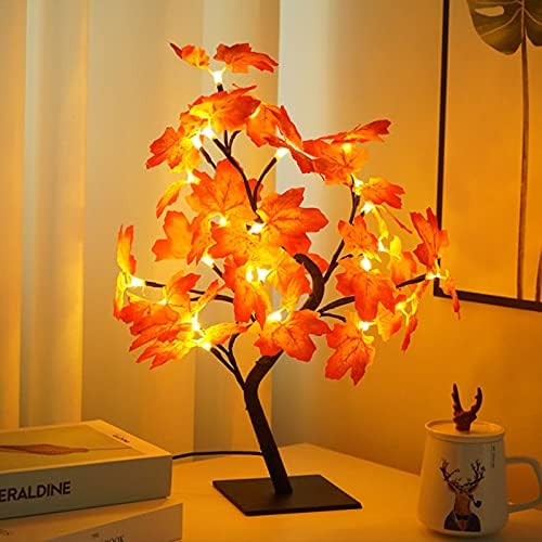 FNSAOM Fall Lighted Maple Tree,24 LED Thanksgiving Decorations Table Lights USB Lighted Artificial Maple Leaf Tree Autumn Harvest Home Tabletop Tree Thanksgiving party Decor