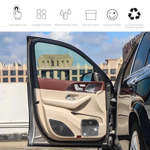 Image of AICEL Bling Car Trash Can with Lid, Crystal Rhinestones Leakproof Auto Garbage Hanging Container Bin, Multipurpose Diamond Dustbin Storage Organizer, Universal Vehicle Accessories (Black)