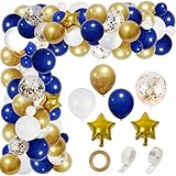 RUBFAC 148pcs Navy Blue Balloon Arch Garland Kit Navy Royal Blue and White Balloons with Gold...