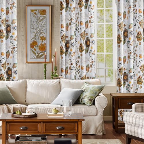 Image of XiDi Extra Long White Blackout Floral Curtains 108 Inches Long 2 Panels | for Bedroom Living Room Thermal Insulated Luxury Colorful Curtains Vintage Patterned Botanical Printed Grommet Drapes 52x108