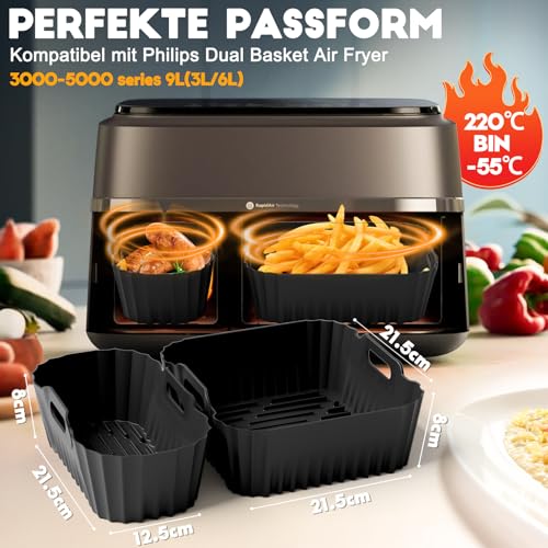 Silikonform Heißluftfritteuse Zubehör für Philips Dual Basket Airfryer 3000-5000 serie 9L(6L/3L), Airfryer Silikonform Zubehör für Cookwise Dual Zone 9L(3L/6L)