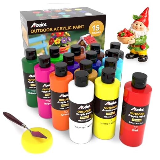 ABEIER Outdoor Acrylic Paint Set, 15 Vibrant Colors (8.45oz/250ml Large Bottles), Waterproof & UV Resistant Outdoor Paint for Rocks, Wood, Walls, Garden Statues, Professional Bulk Art Supplies