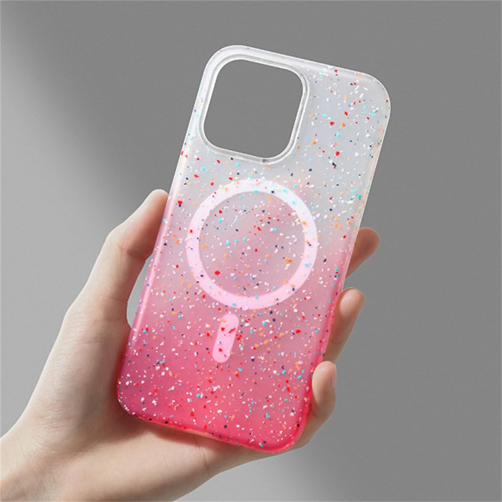 Custodia magnetica di lusso con motivo ad acquerello e stelle per iPhone 14/15 Pro Max, originale, in silicone liquido colorato, rosa, per iPhone 14 Pro